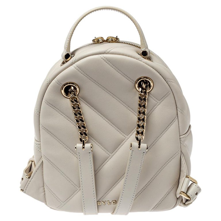 Bvlgari White Quilted Leather Serpenti Cabochon Backpack at 1stDibs
