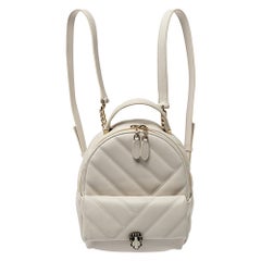 Bvlgari White Quilted Leather Serpenti Cabochon Backpack