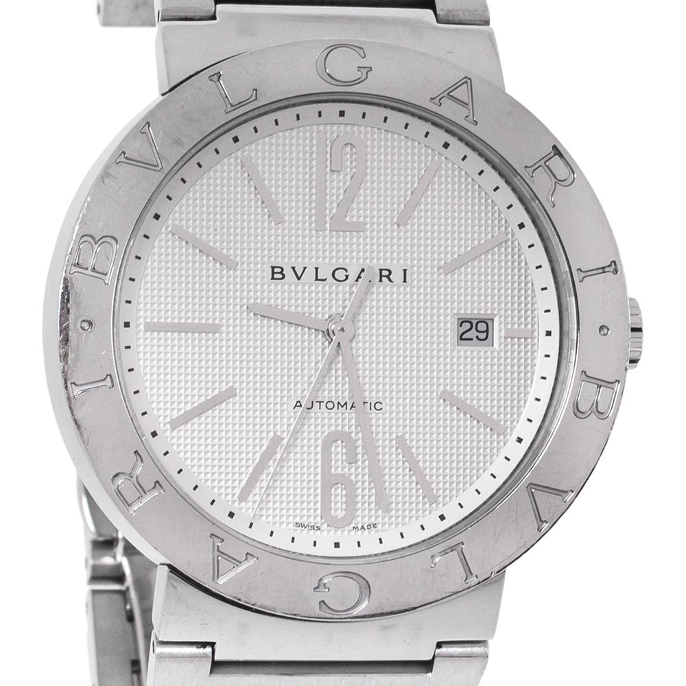 Bvlgari White Stainless Steel Bvlgari BB42WSSD 101381 Men's Wristwatch 42 mm In Good Condition In Dubai, Al Qouz 2