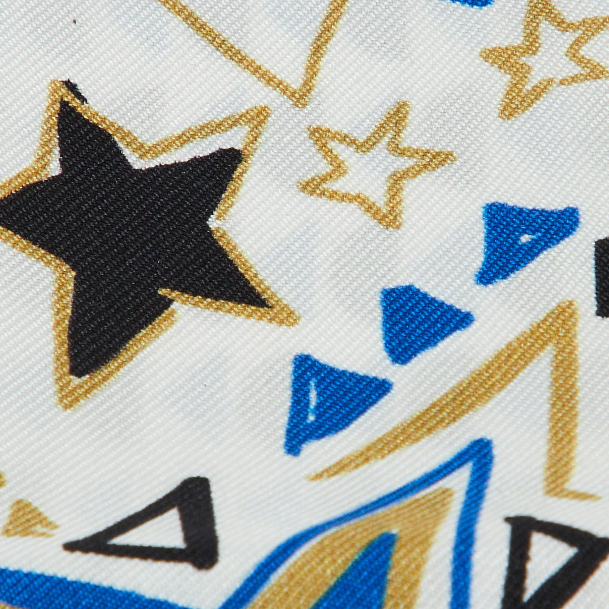 Gray Bvlgari White Star Print Silk Mini Shelley Scarf