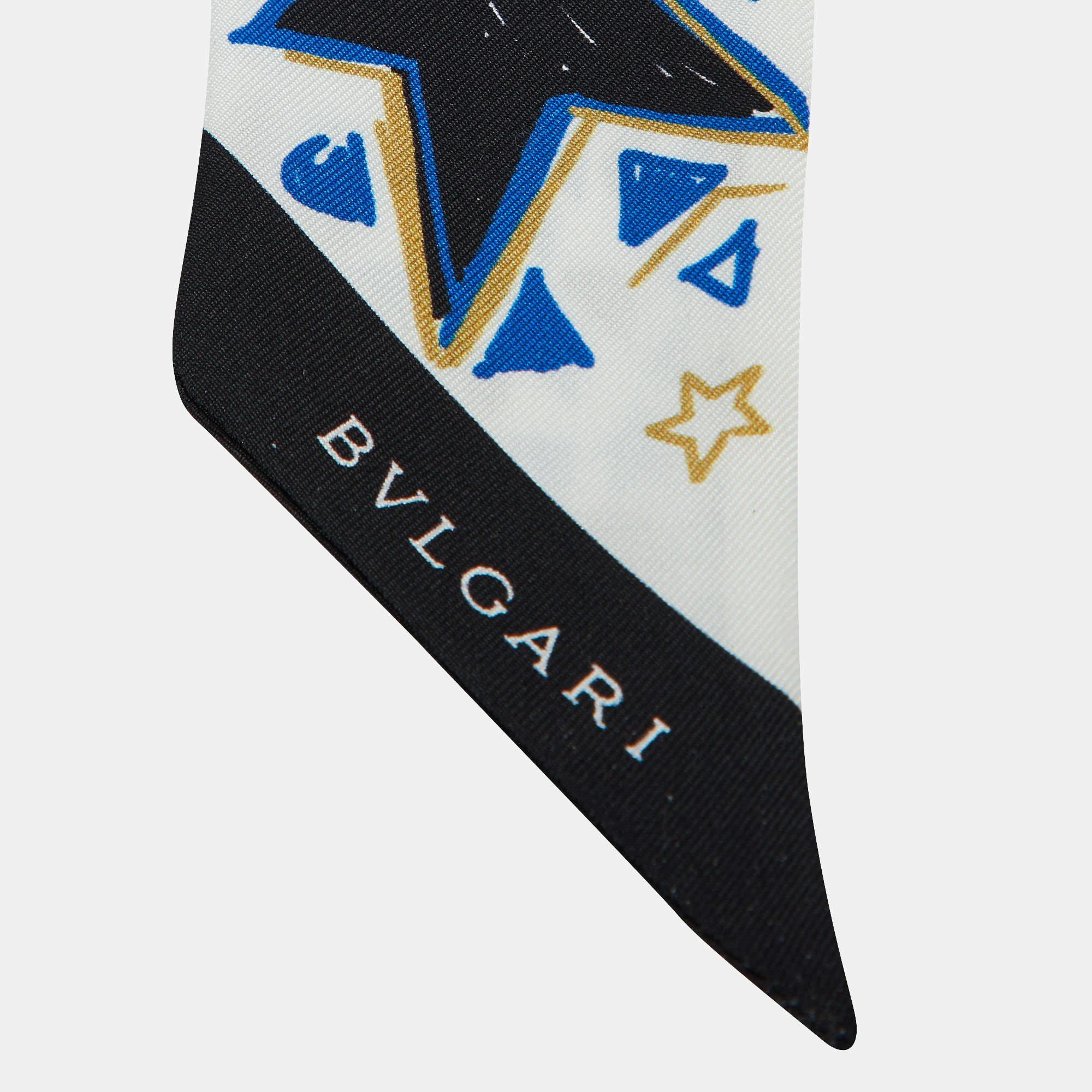 Bvlgari White Star Print Silk Mini Shelley Scarf In Good Condition In Dubai, Al Qouz 2