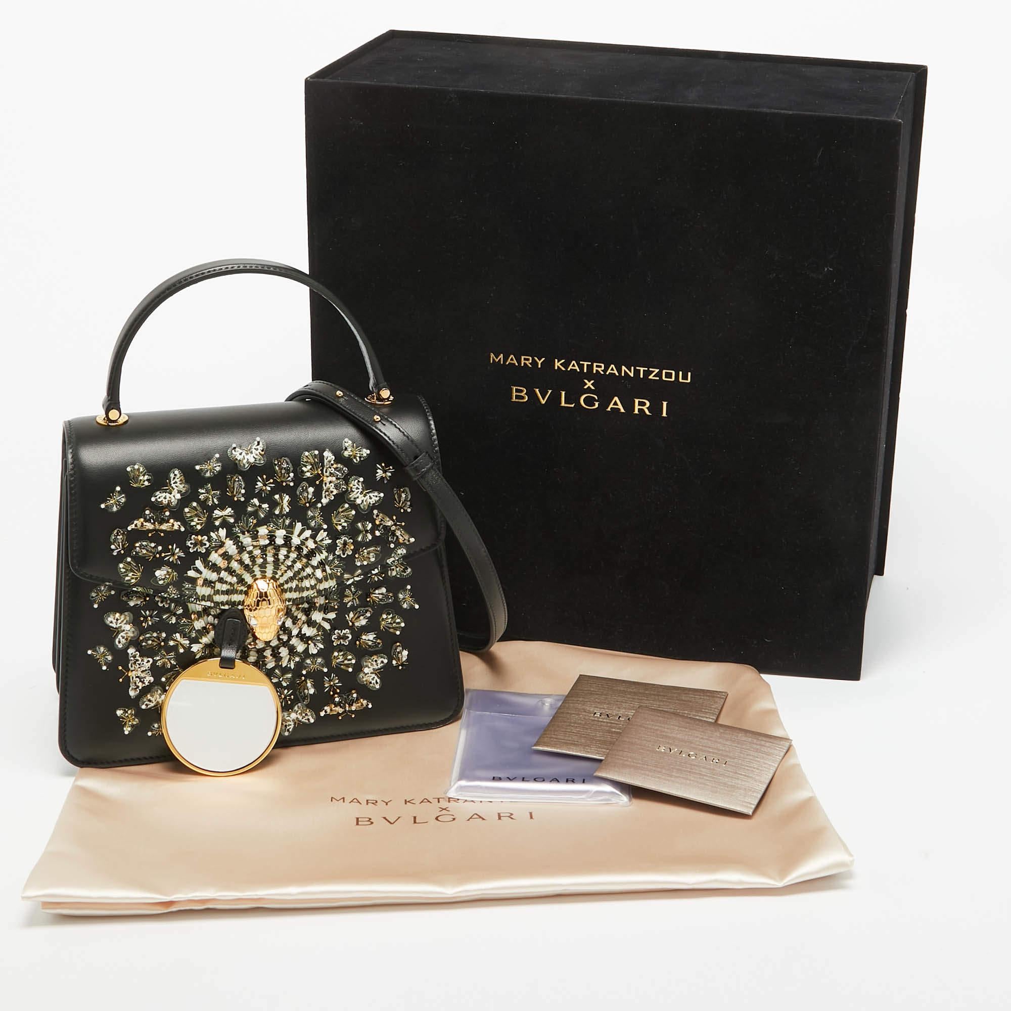 Bvlgari x Mary Katrantzou Black Leather Bejewelled Top Handle Bag For Sale 9