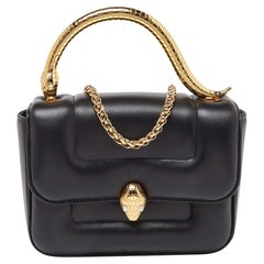 Bvlgari x Mary Katrantzou Schwarze Serpenti Metamorphosis Top Handle Bag aus Leder