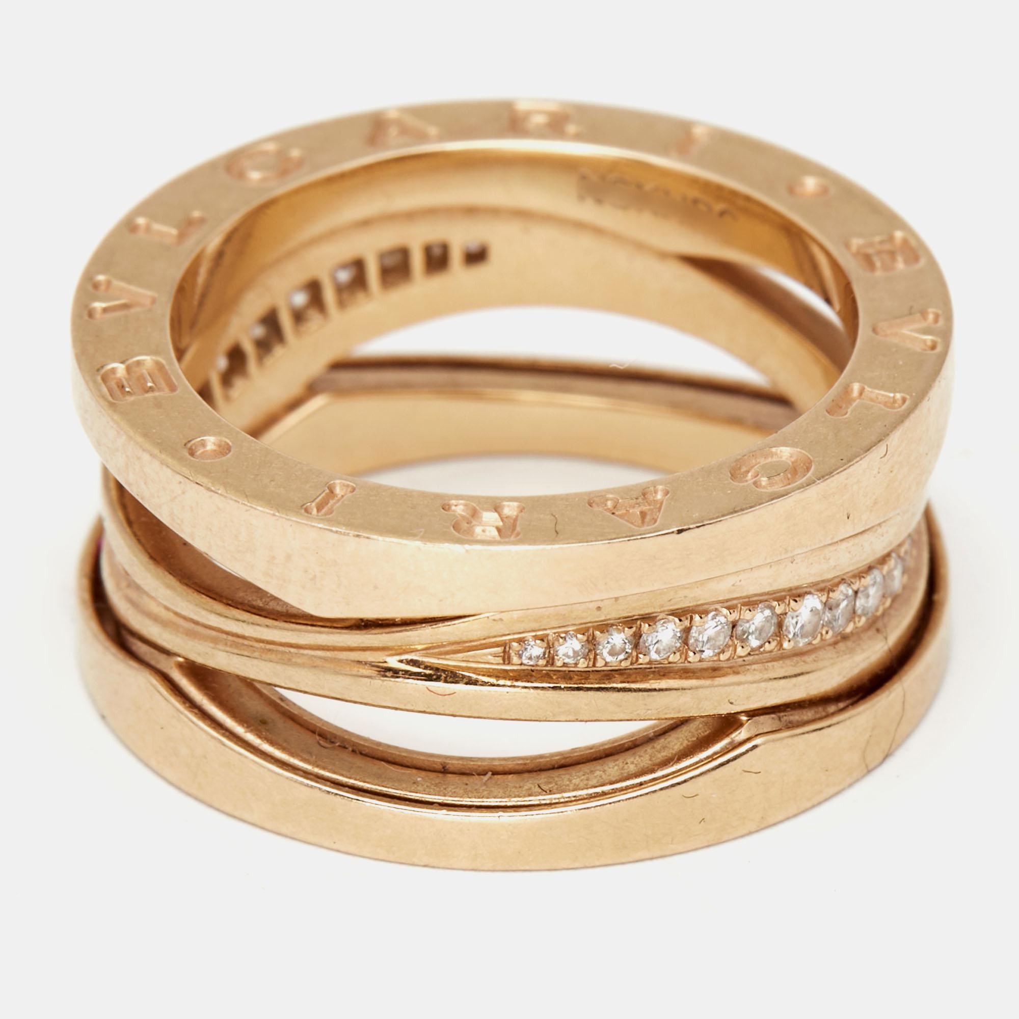 Contemporary Bvlgari x Zaha Hadid B.Zero1 Diamond 18k Rose Gold Ring Size 54
