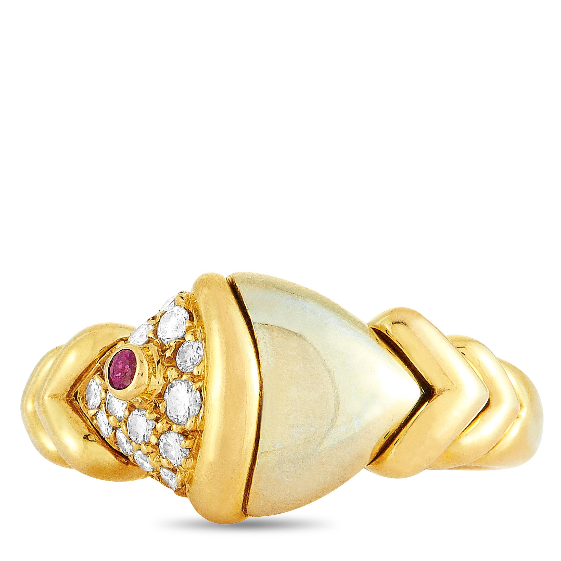 Bvlgari Yellow and White Gold Diamond and Ruby Ring 2