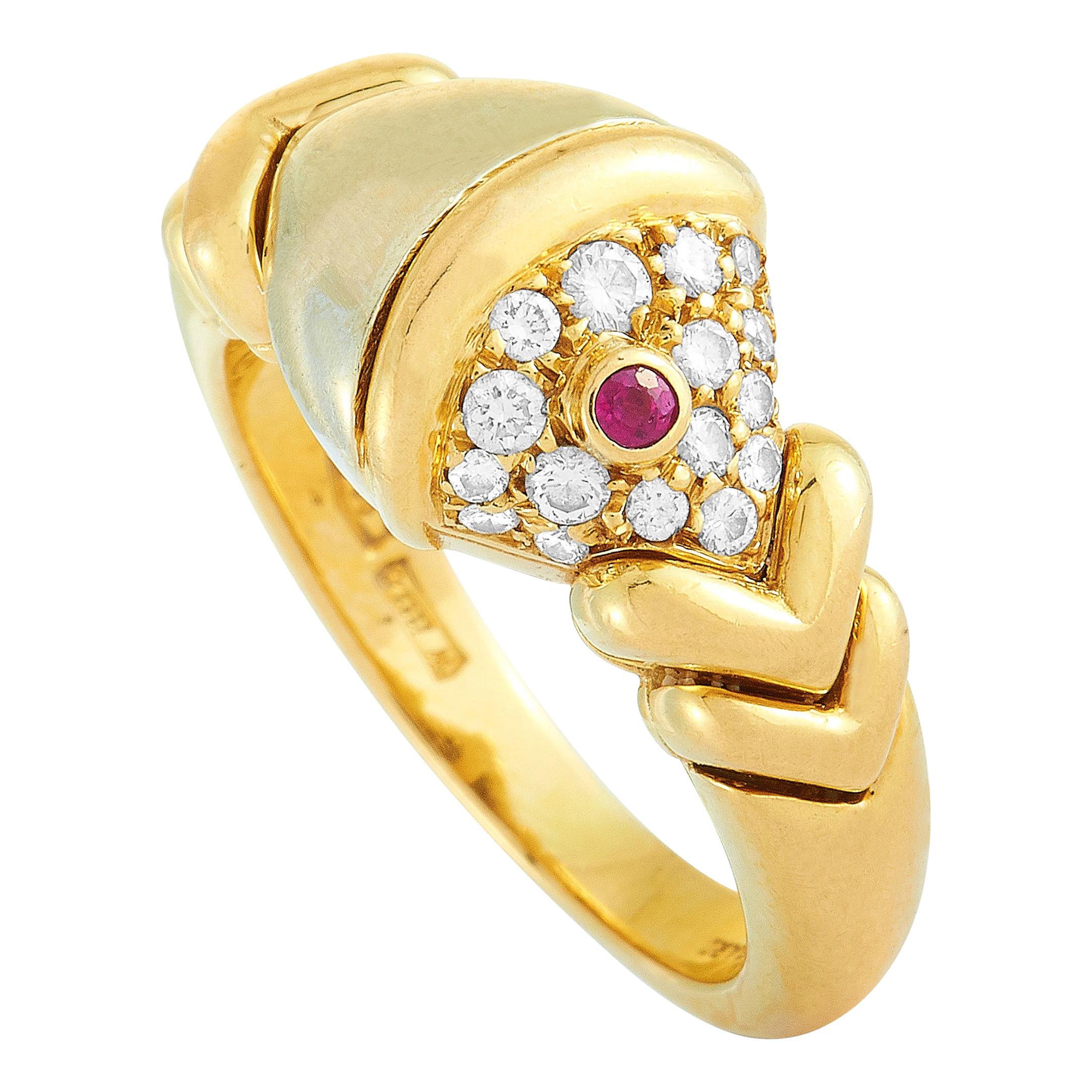 Bvlgari Yellow and White Gold Diamond and Ruby Ring