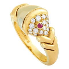 Bvlgari Yellow and White Gold Diamond and Ruby Ring