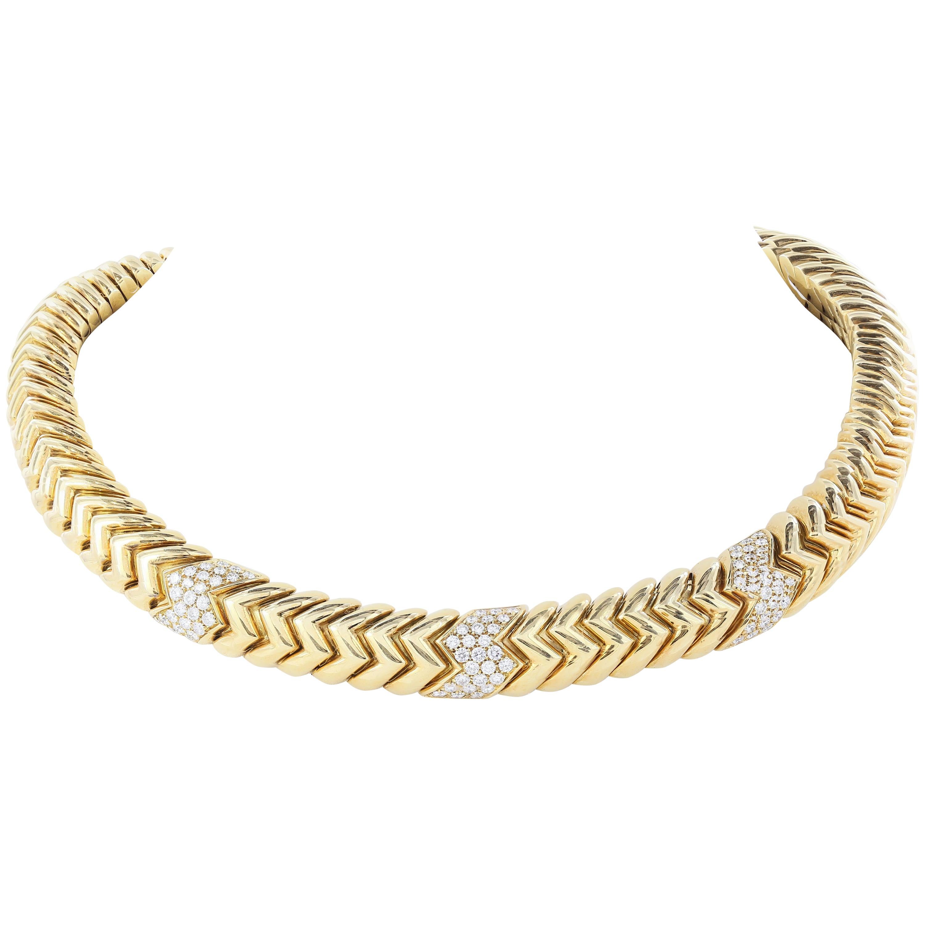 Bvlgari Yellow Gold and Diamond Collar Necklace For Sale