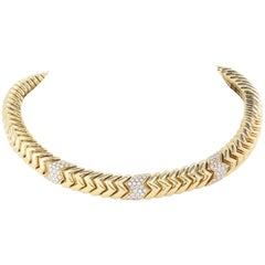 Vintage Bvlgari Yellow Gold and Diamond Collar Necklace