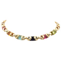 Bvlgari Yellow Gold Carved Multi-Gemstone Link Necklace