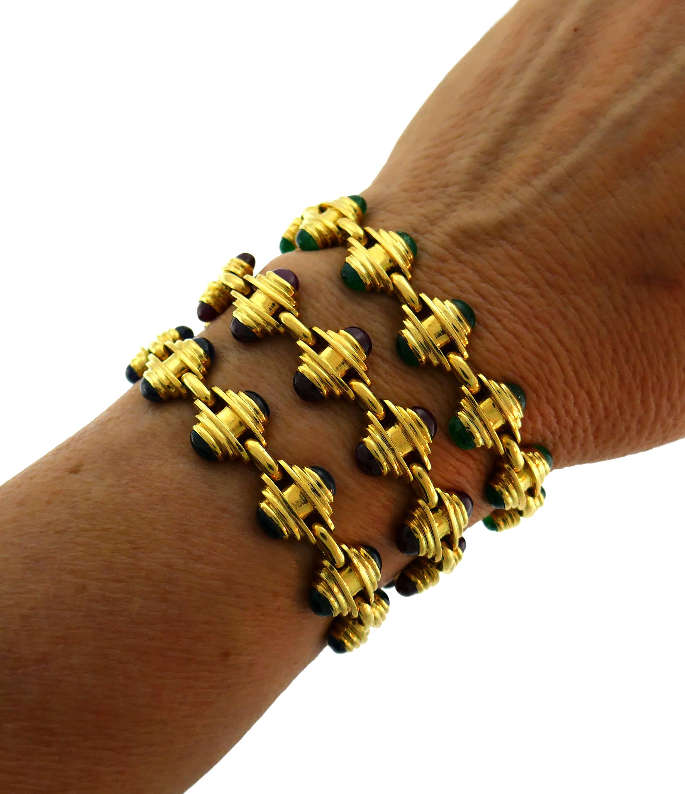Bvlgari Gold Chain Necklace Bracelet Set with Gemstones Bulgari, 1980s 5