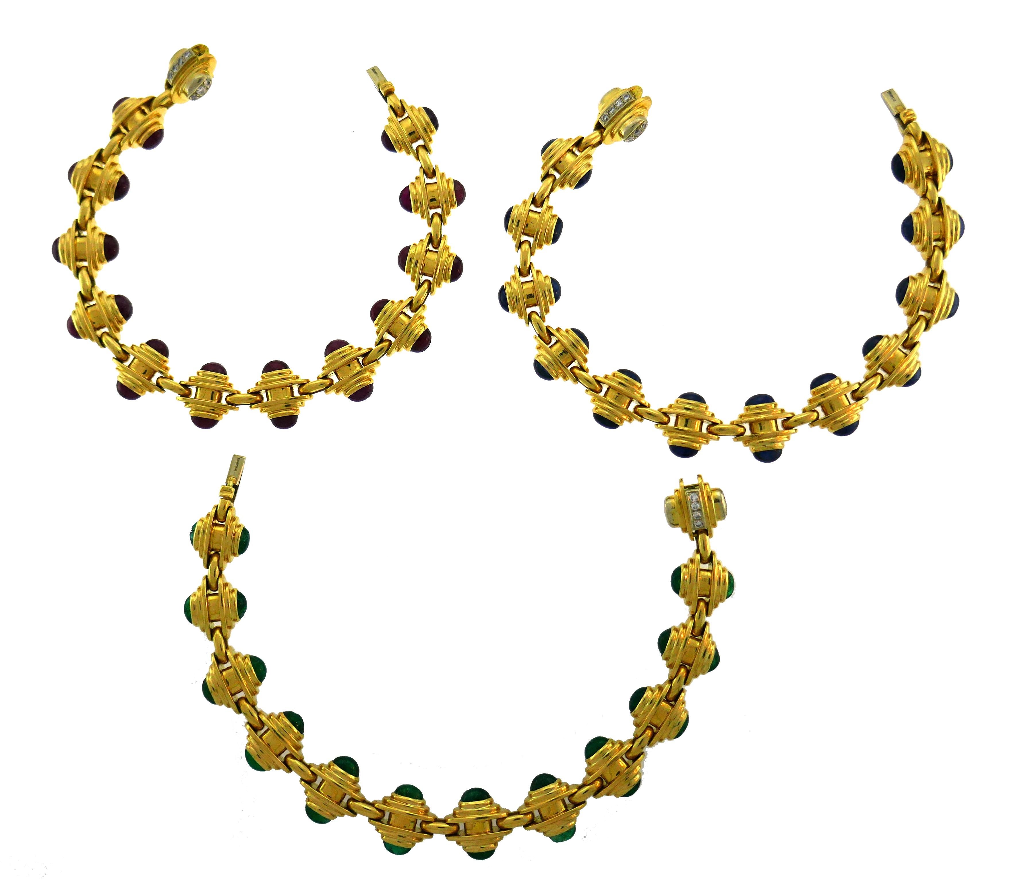 Women's or Men's Bvlgari Gold Chain Necklace Bracelet Set with Gemstones Bulgari, 1980s