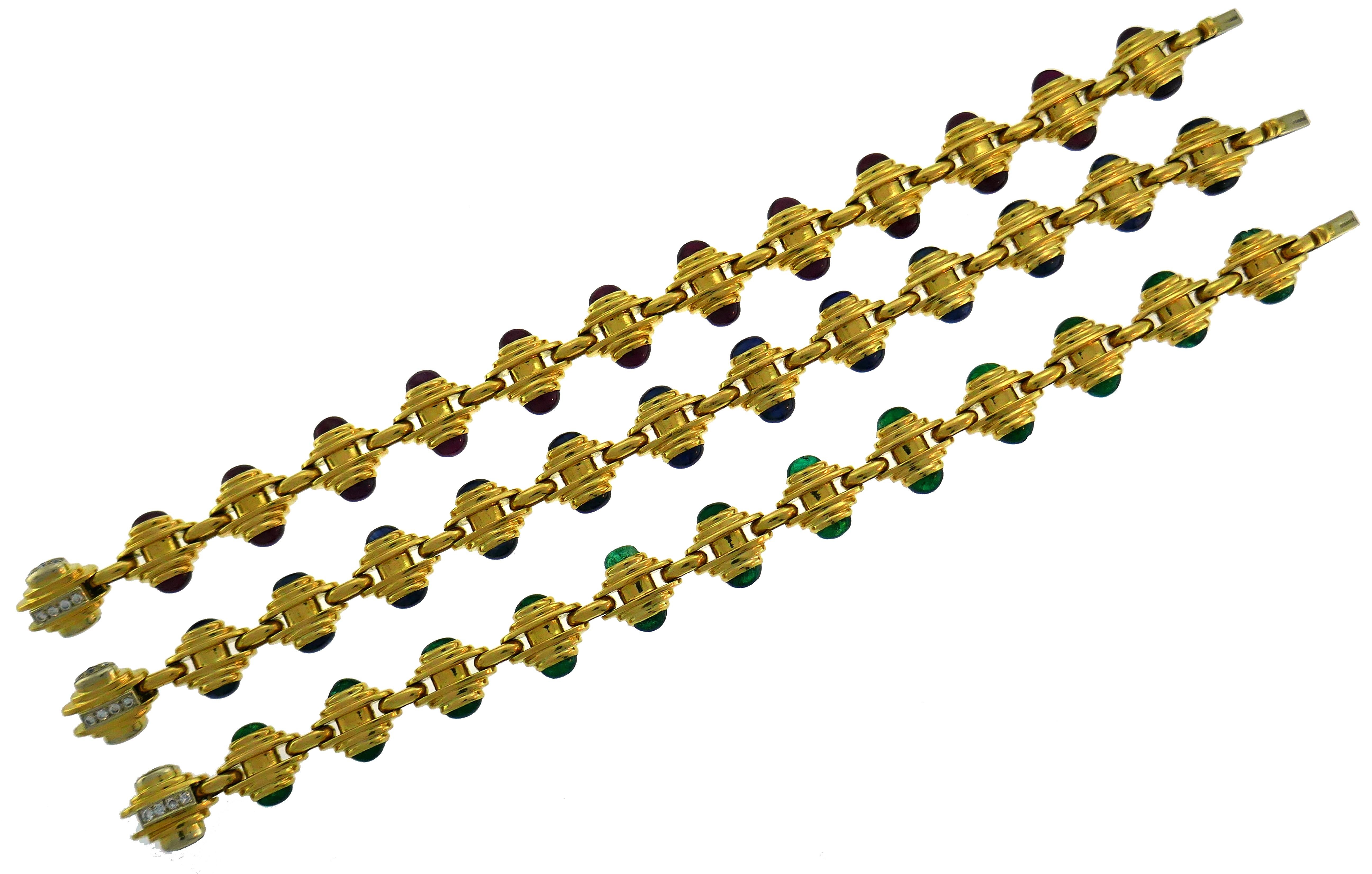 Bvlgari Gold Chain Necklace Bracelet Set with Gemstones Bulgari, 1980s 1