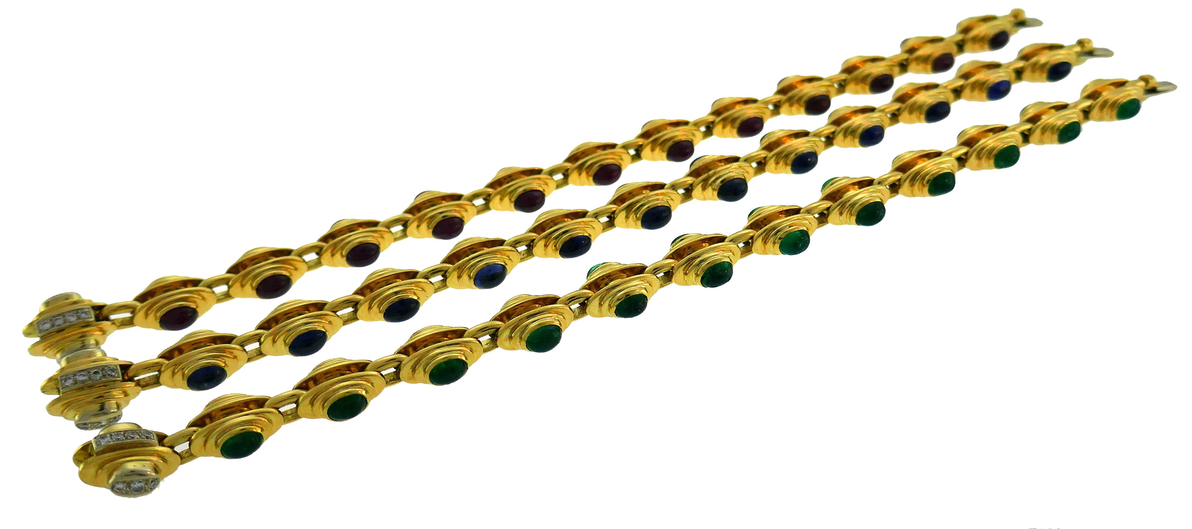 Bvlgari Gold Chain Necklace Bracelet Set with Gemstones Bulgari, 1980s 2
