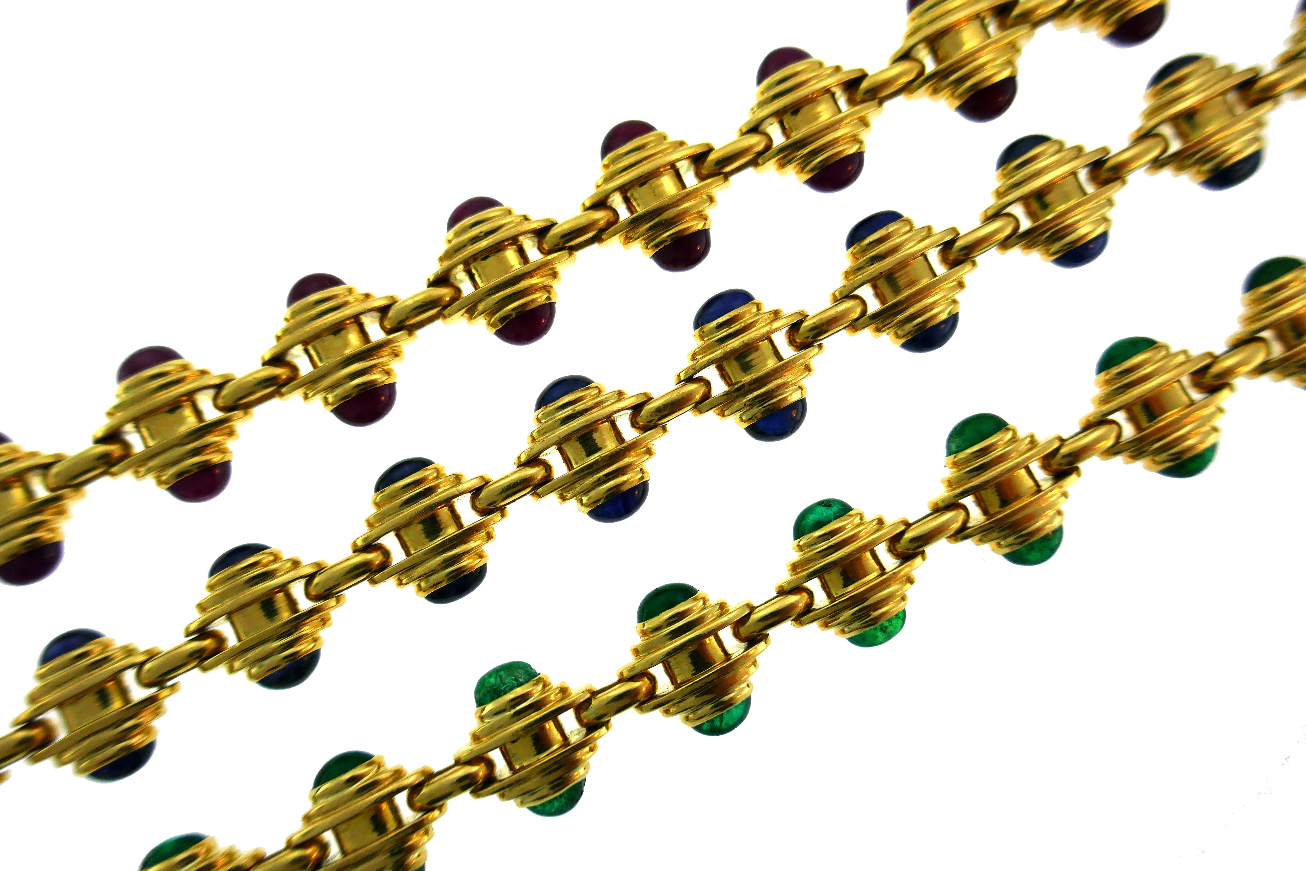 Bvlgari Gold Chain Necklace Bracelet Set with Gemstones Bulgari, 1980s 3