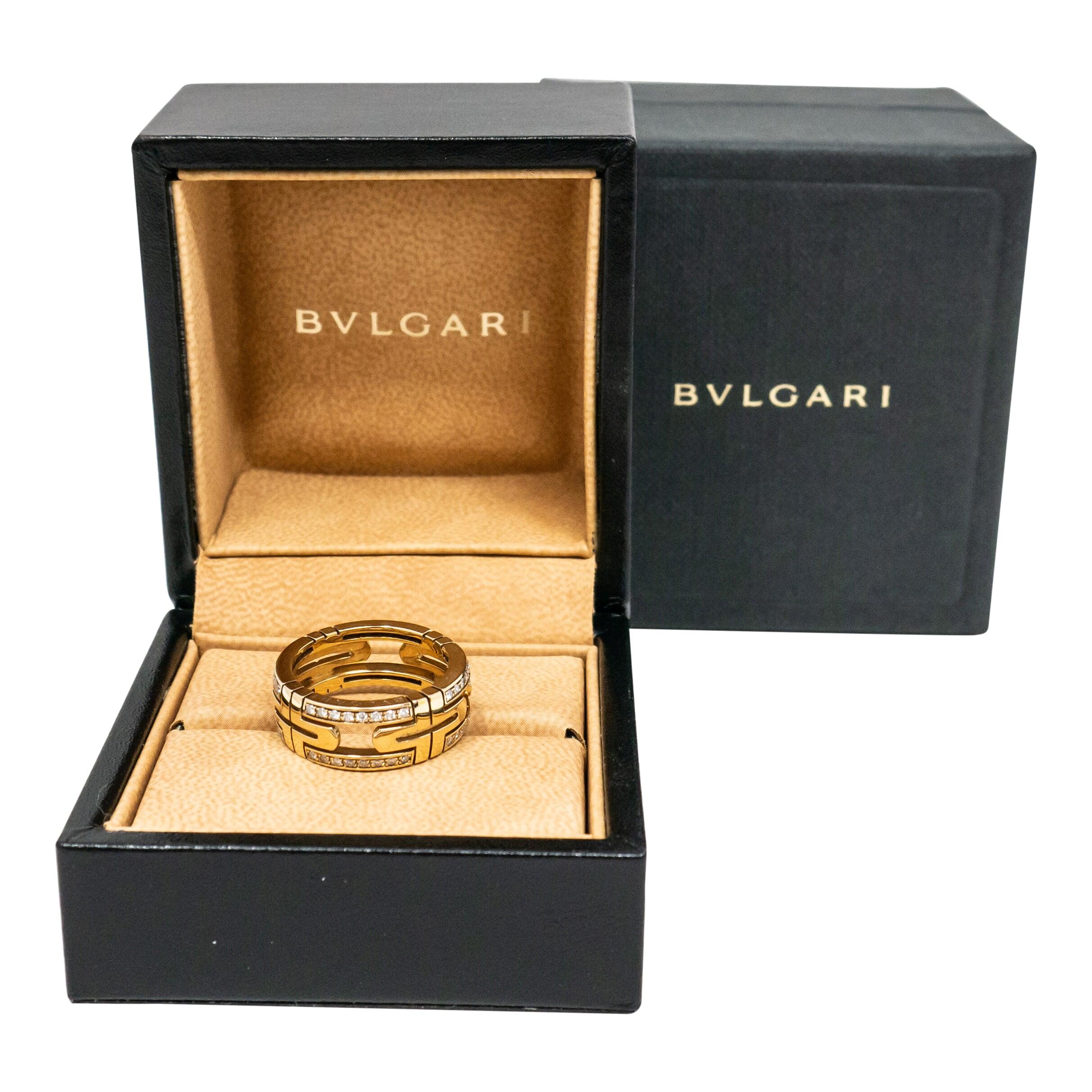 BVLGARI Yellow Gold Demi Pavé Diamonds Ring Size 7.5; 7 total grams in 18k gold; 0.4total grams in diamonds
