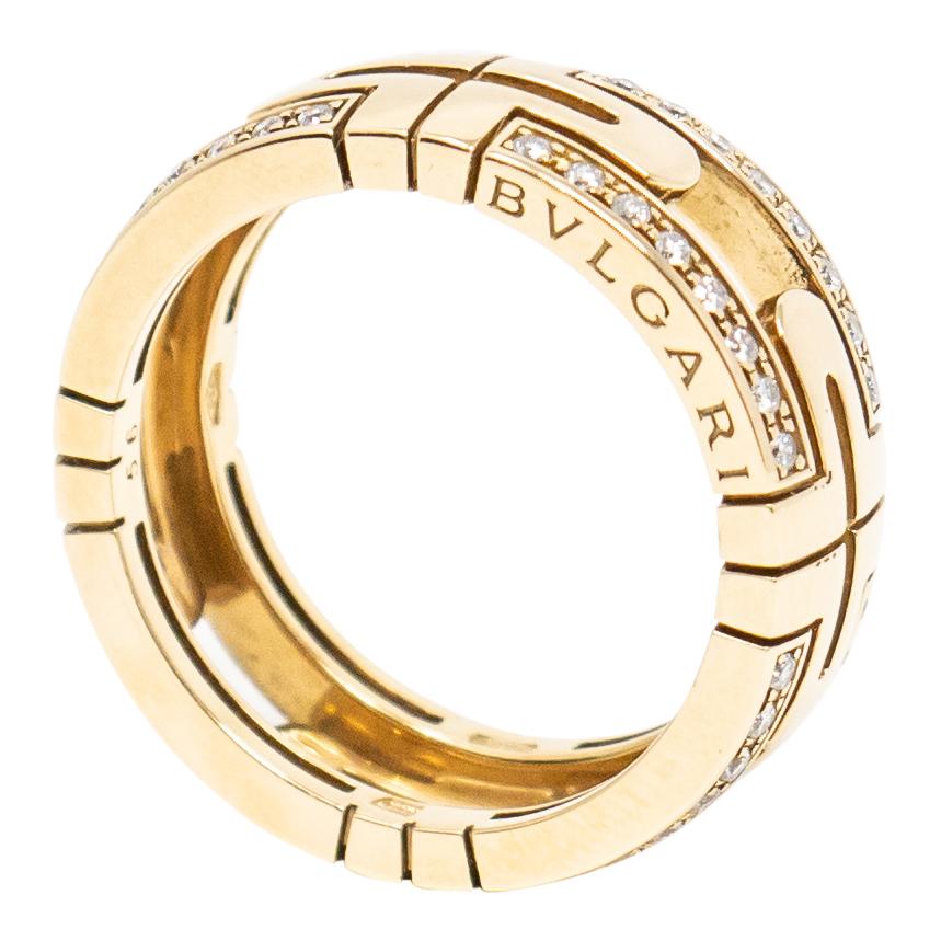 Bvlgari Yellow Gold Demi Pavé Diamonds Ring In Excellent Condition For Sale In Miami, FL