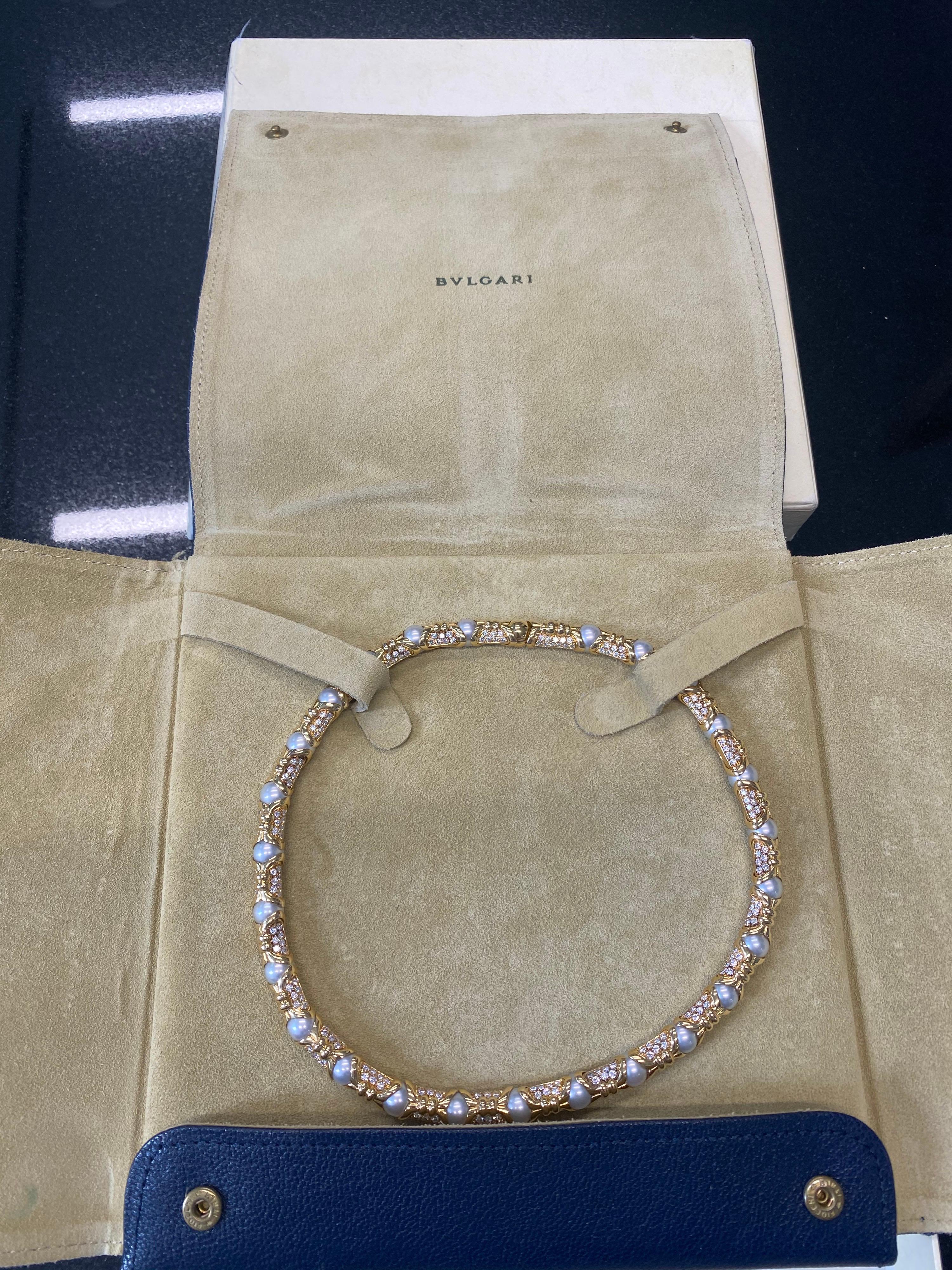 Bvlgari, Yellow Gold Diamond and Cultured Pearl Necklace 1