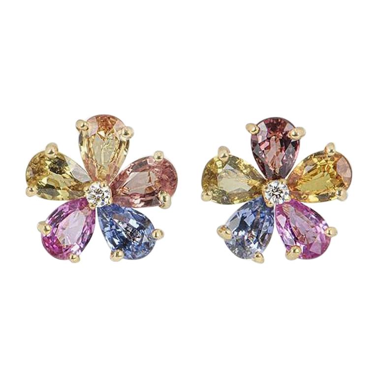 Bvlgari Yellow Gold Diamond and Sapphire Flower Earrings
