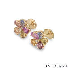 Bvlgari Yellow Gold Diamond and Sapphire Flower Earrings