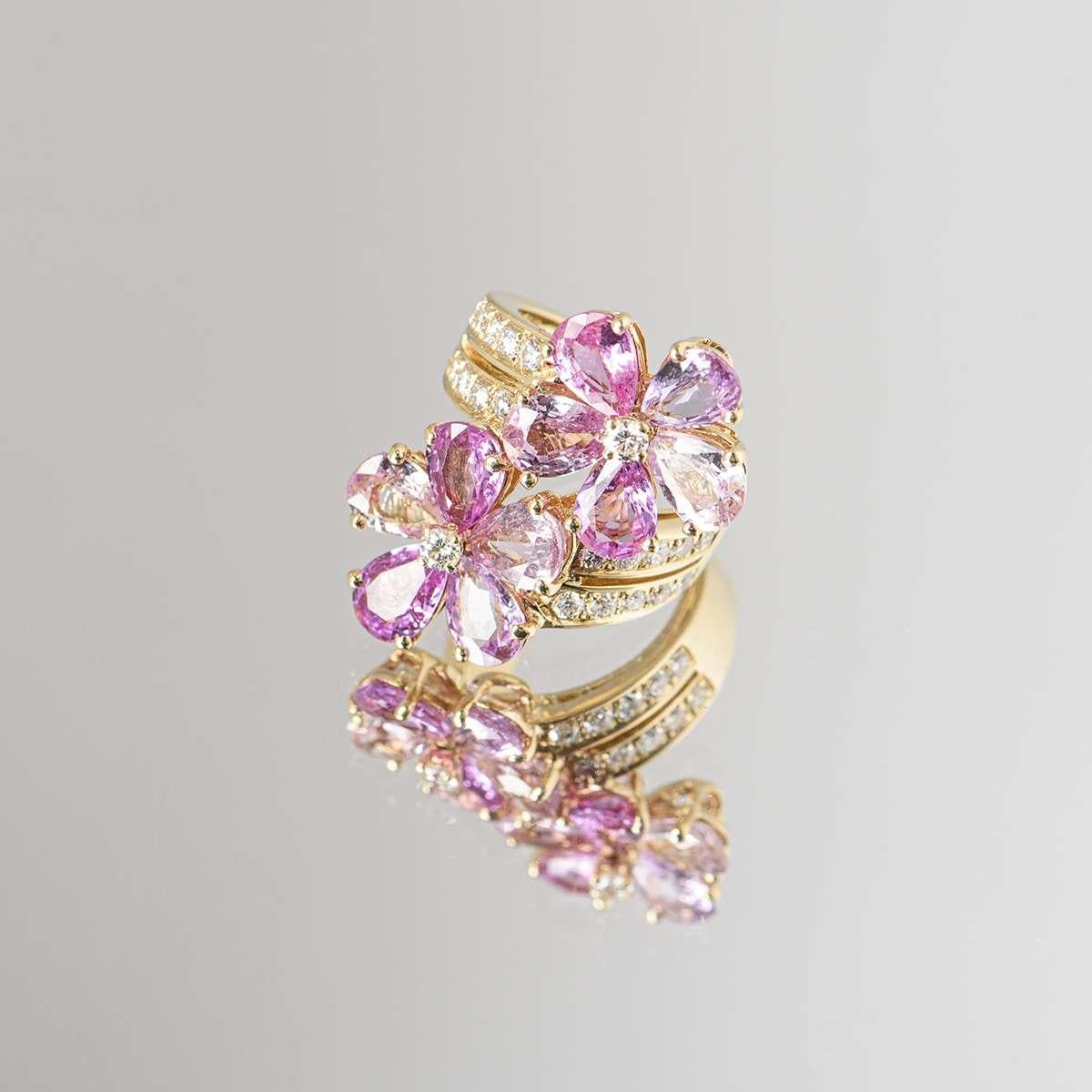 Women's or Men's Bvlgari Yellow Gold Diamond Sapphire Flower Ring