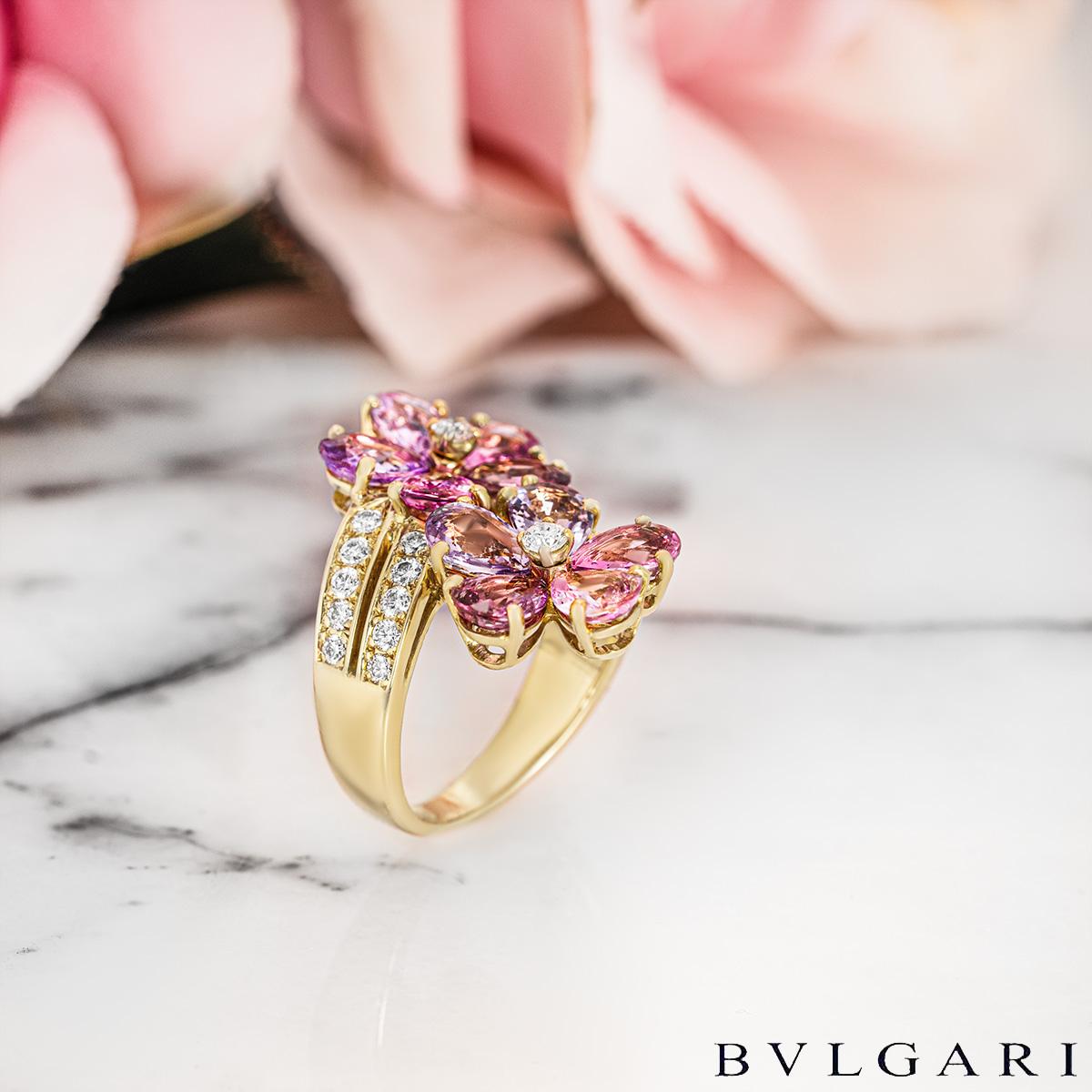 Women's Bvlgari Yellow Gold Diamond Sapphire Flower Ring For Sale