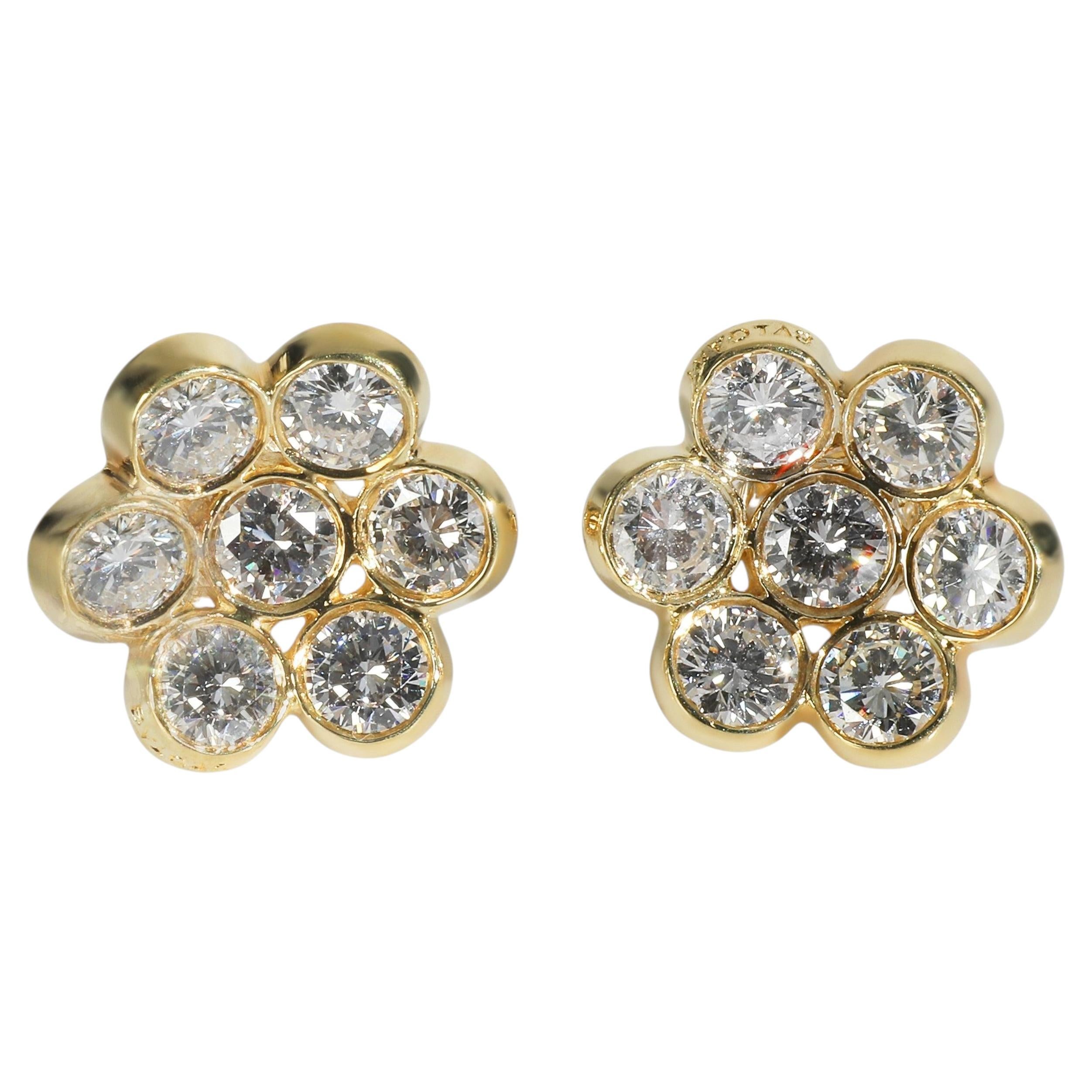 Bvlgari Yellow Gold Diamond Vintage Flower Cluster Earrings
