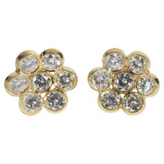 Bvlgari Yellow Gold Diamond Vintage Flower Cluster Earrings