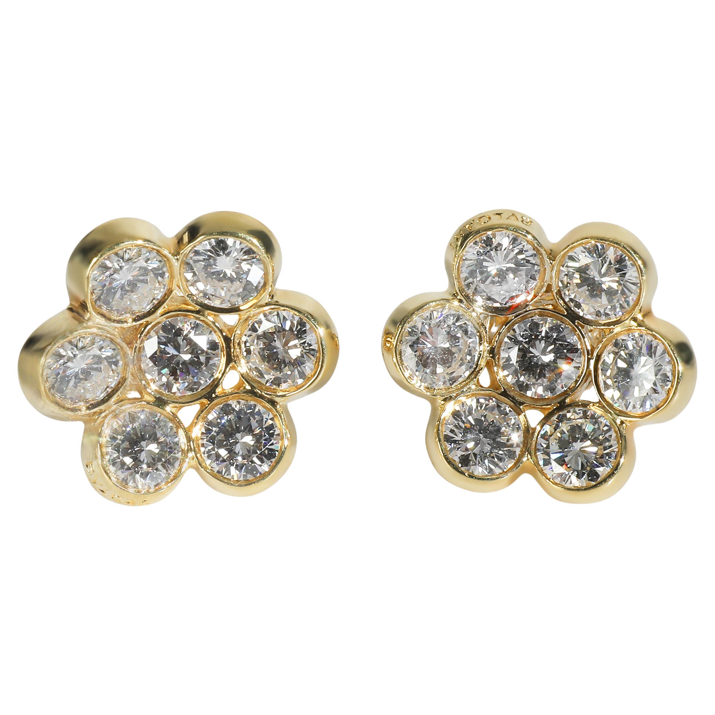 Bvlgari Pendientes Racimo Flor Vintage Diamante Oro Amarillo