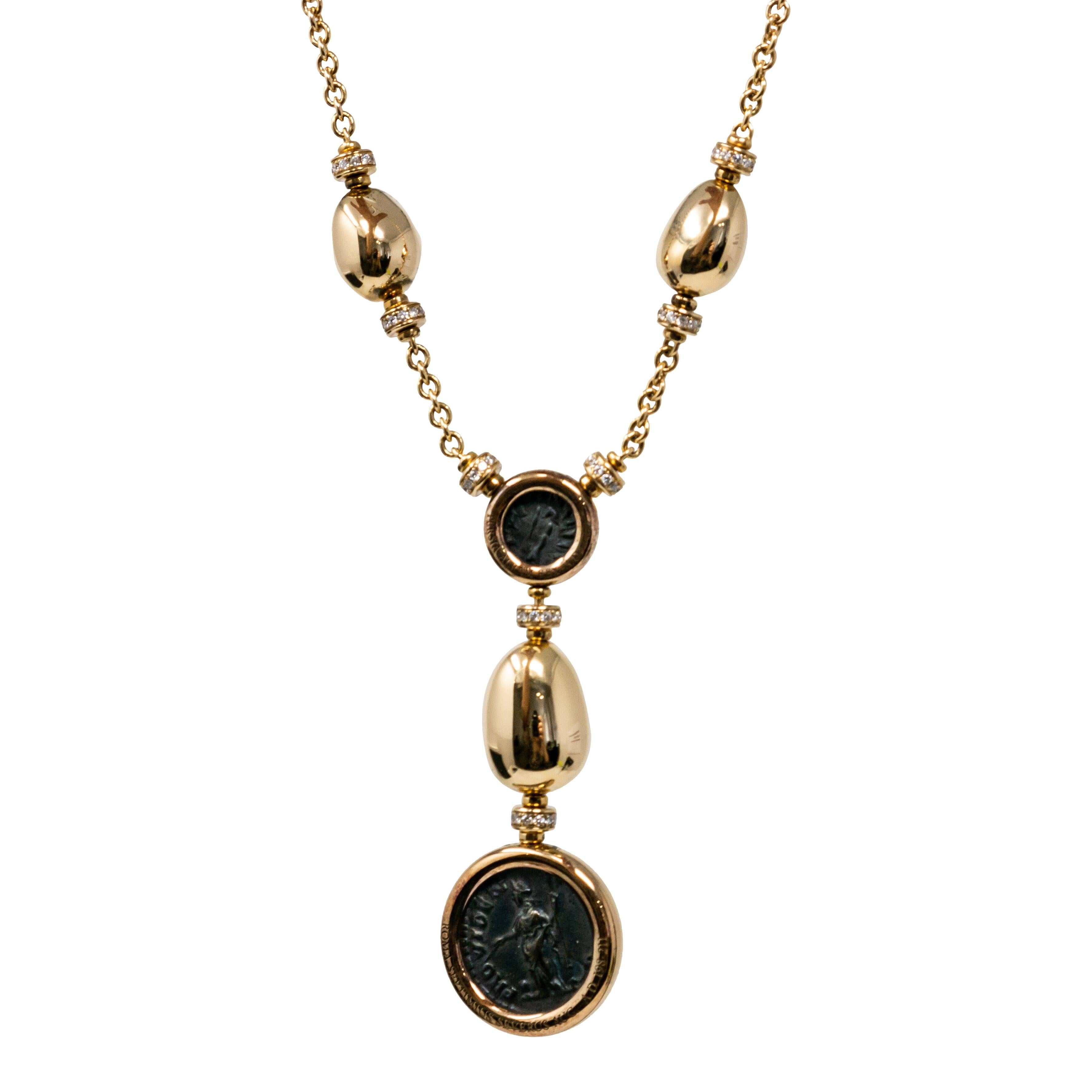 BVLGARI Yellow Gold Diamonds Pendant with Chain Necklace Size ; 30 total grams in 18k gold; 0.2total grams in diamonds
