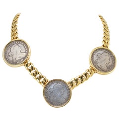 Bvlgari Yellow Gold Large Three Coin Chain Choker Necklace