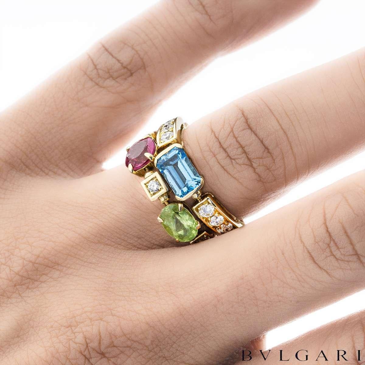 Women's Bvlgari Yellow Gold Multi Gem Allegra Ring Size 51 AN852169 For Sale
