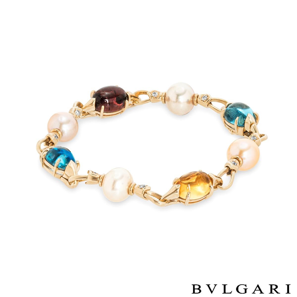 Round Cut Bvlgari Yellow Gold Multi-Gem, Pearl & Diamond Allegra Bracelet
