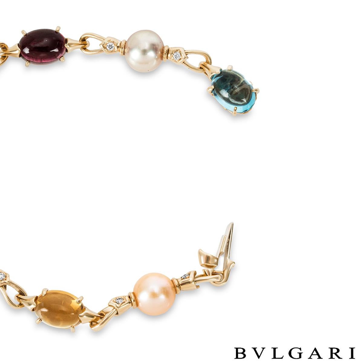 Bvlgari Yellow Gold Multi-Gem, Pearl & Diamond Allegra Bracelet In Excellent Condition In Mayfair, London, London