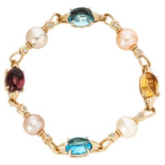 Bvlgari Gelbgold Multi-Edelstein, Perle & Diamant Allegra-Armband