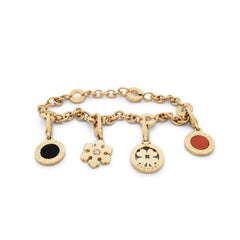Bvlgari Yellow Gold Onyx Coral and Diamond Charm Bracelet