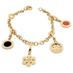 Bvlgari Yellow Gold Onyx Coral and Diamond Charm Bracelet