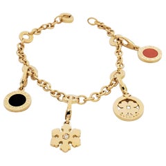 Bvlgari Yellow Gold Onyx Coral and Diamond Charm Bracelet