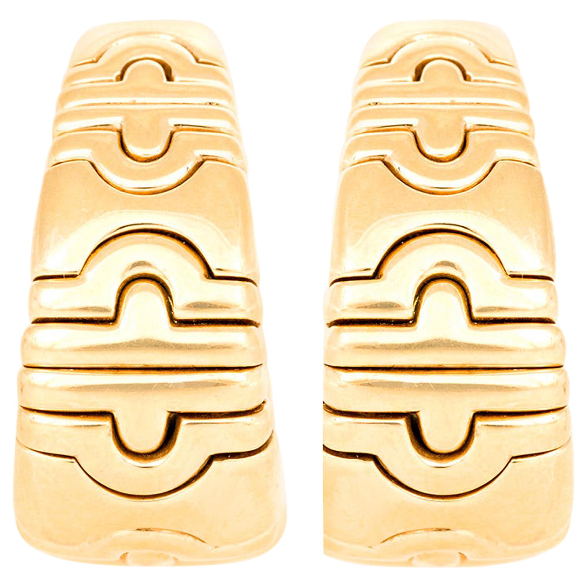 Bvlgari Yellow Gold Spiga Curved Hoop Earrings