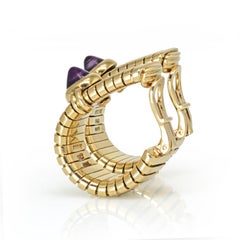 Bvlgari Yellow Gold Tubogas Pyramid Cabochons Amethyst Clip-On Earrings