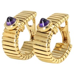 Bvlgari Yellow Gold Tubogas Pyramid Cabochons Amethyst Clip-On Earrings