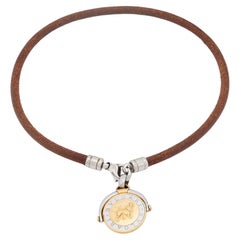 Bvlgari Zodiac 18k Two Tone Gold Leather Cord Pendant Necklace