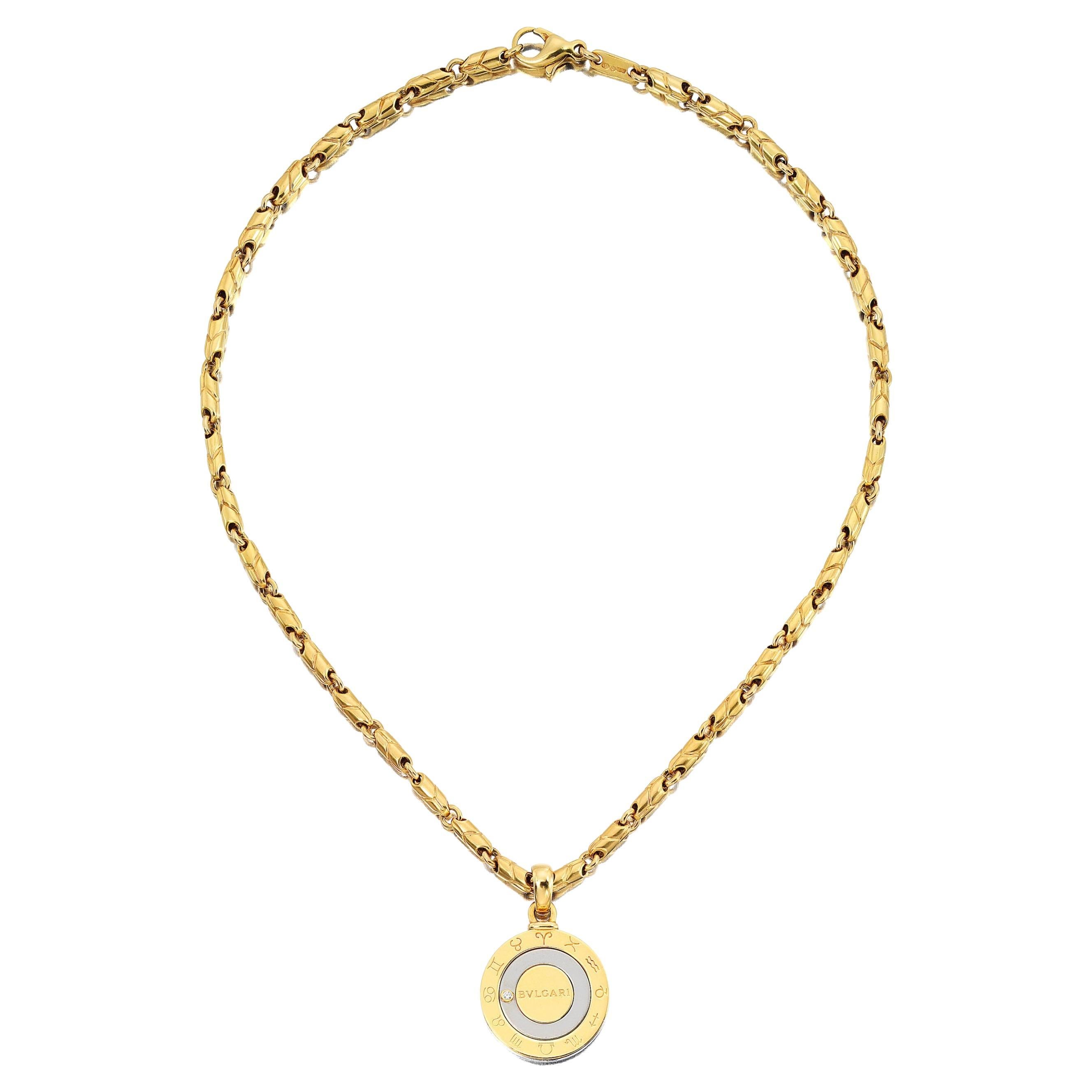 Bvlgari Zodiac Pendant Gold Necklace For Sale