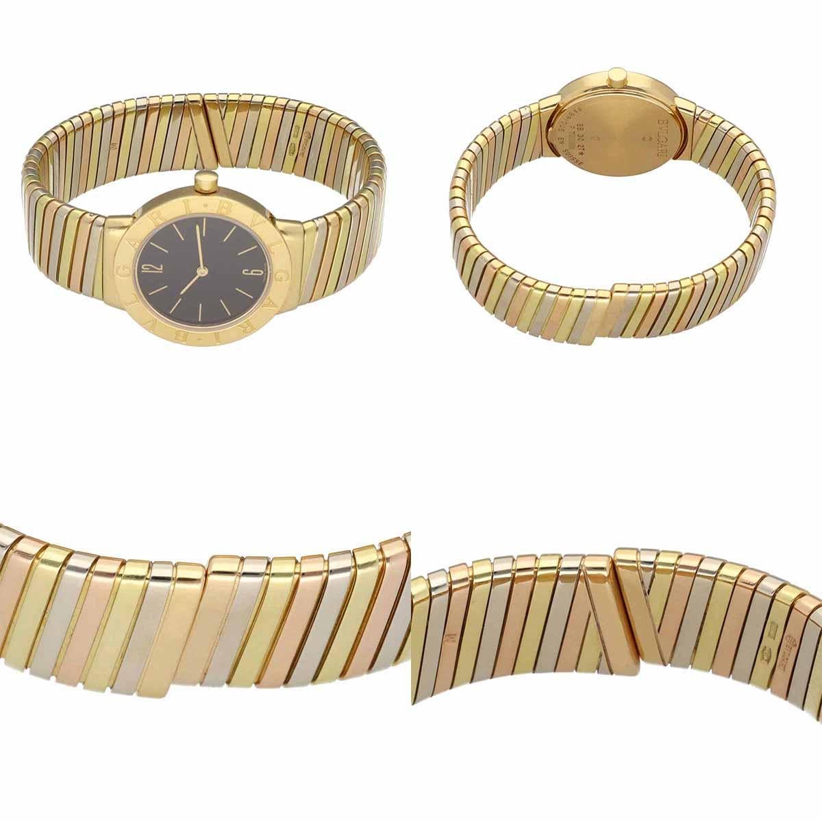 Grezzo BVLGARI・BVLGARI BB302T Orologio Tubogas 18K YG WG PG 17cm Quarzo in vendita
