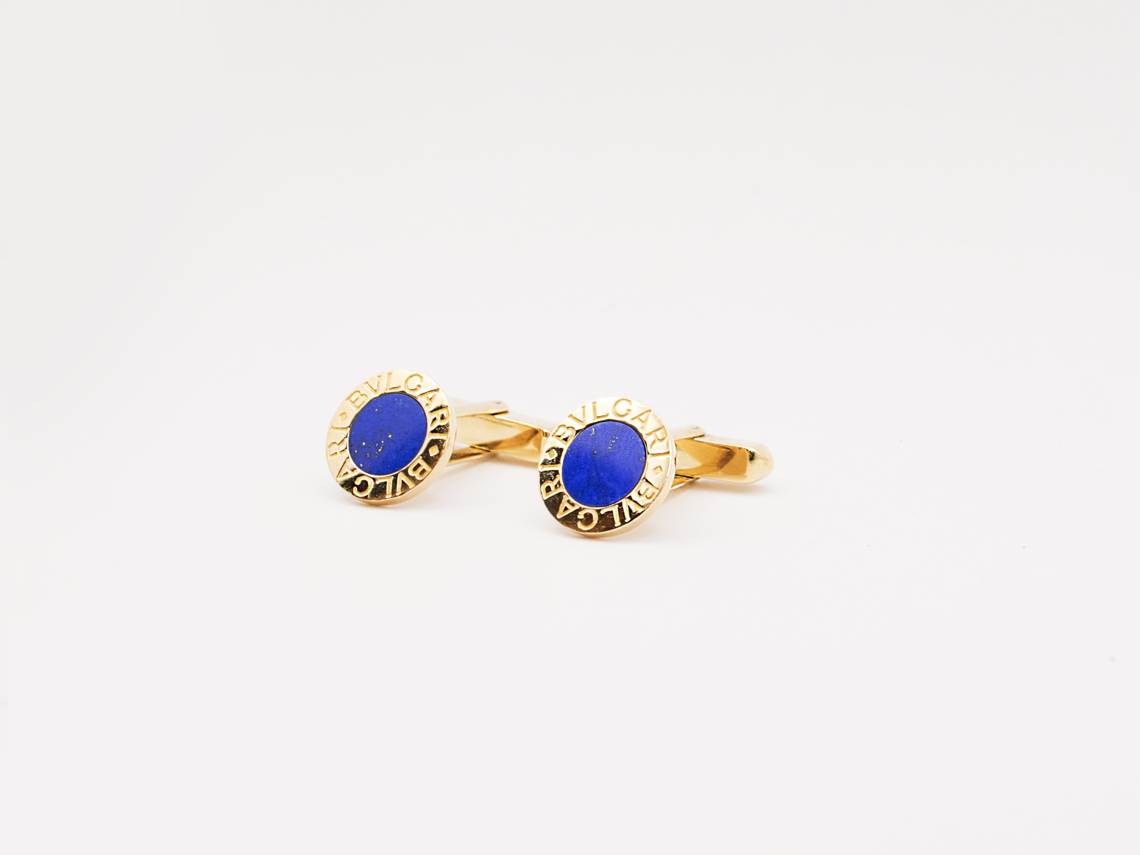 Original Bvlgari cufflinks finely crafted in 18k yellow gold with Lapis Lazuli at the center.
A very collectable Bulgari milestone.
