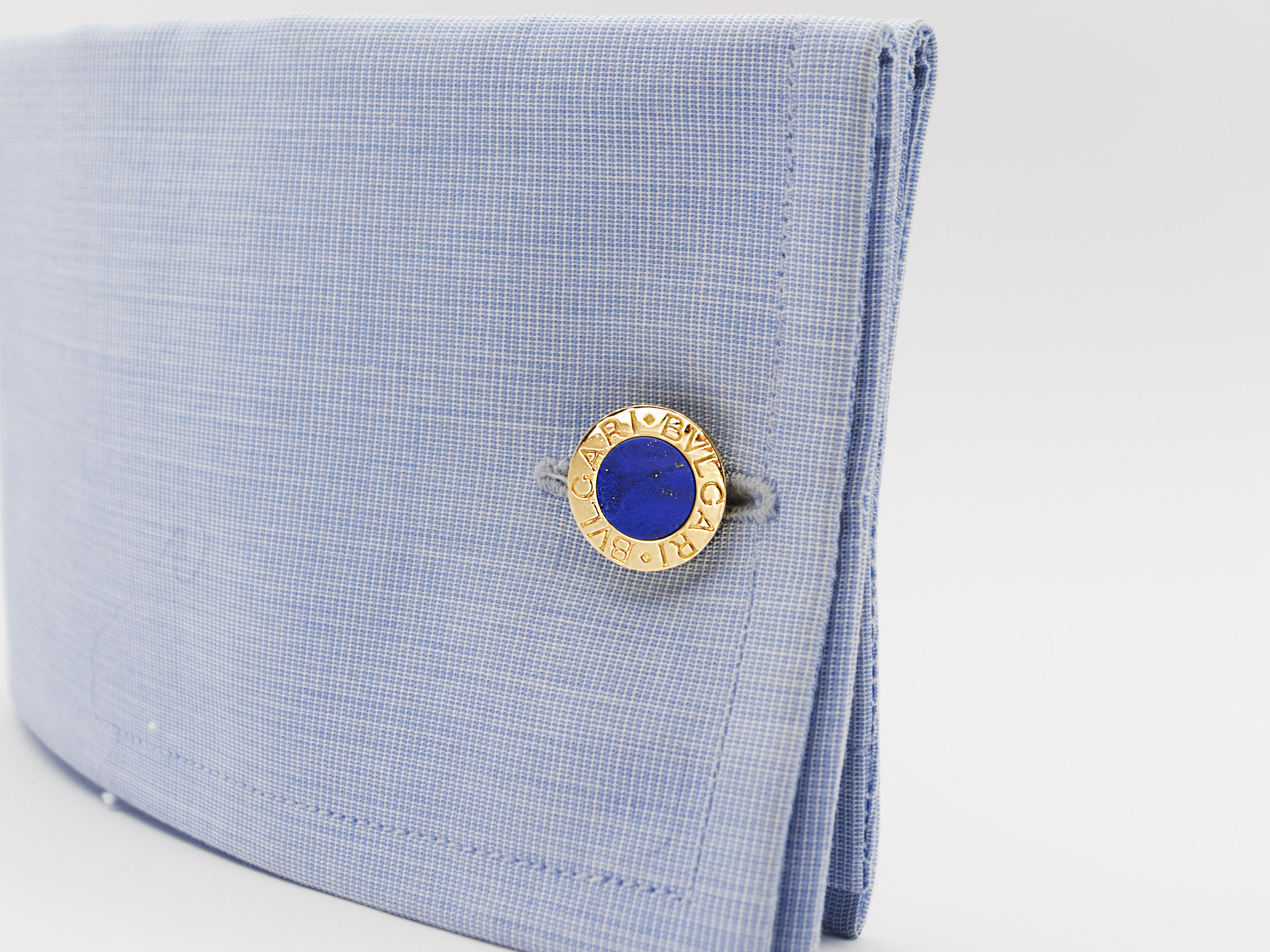 Contemporary Bvulgari 18 Karat Yellow Gold and Lapis Lazuli Vintage Cufflinks For Sale