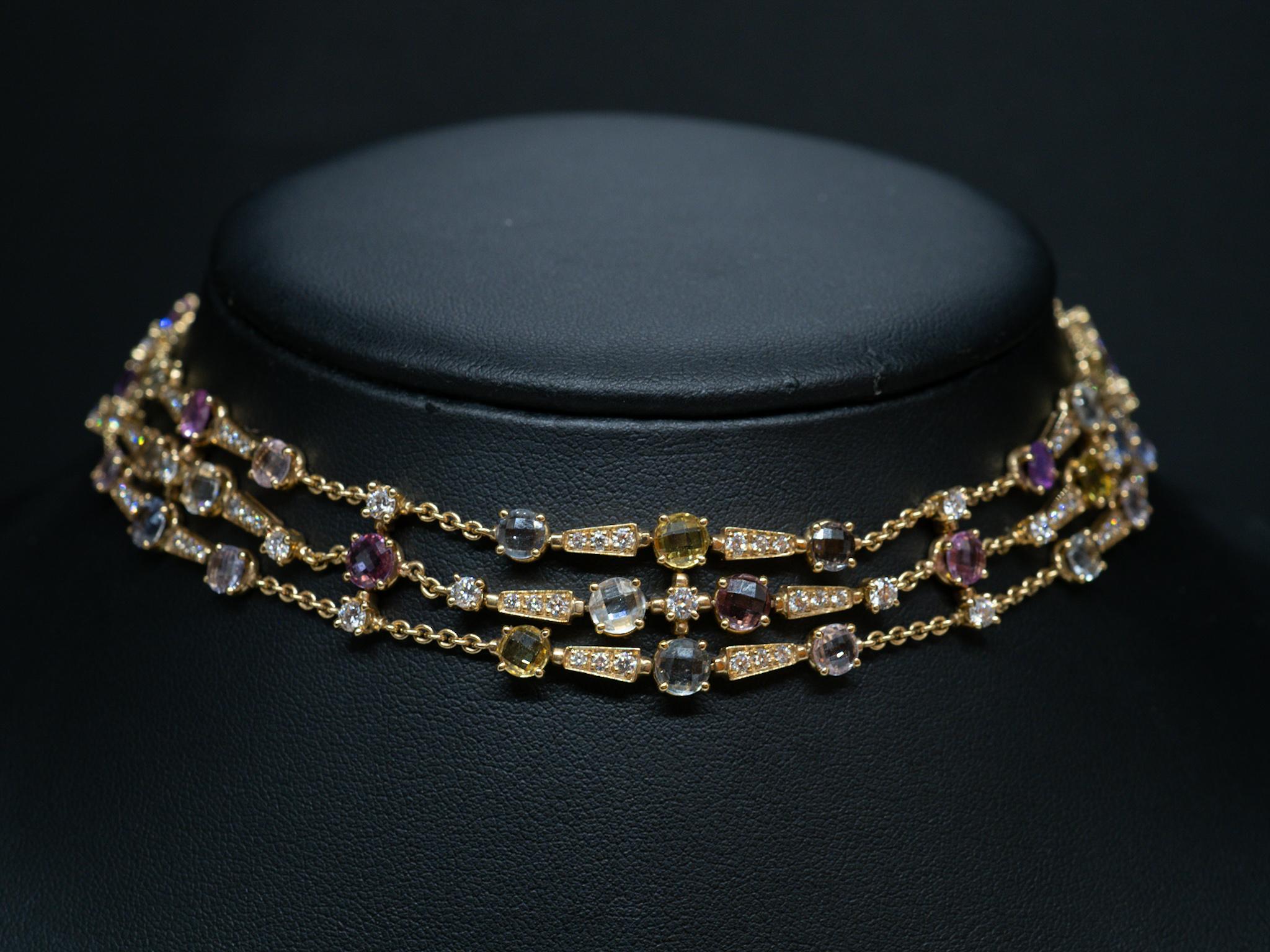 Bulgari Allegra Halskette aus 18 Karat Gelbgold mit Diamanten und mehrfarbigen Saphiren  im Angebot 4