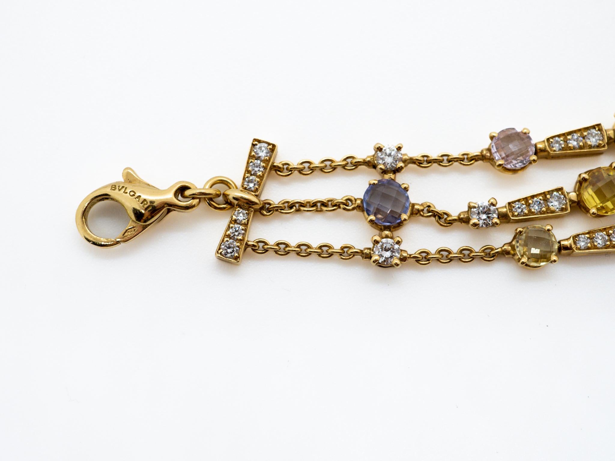 Bulgari Allegra Halskette aus 18 Karat Gelbgold mit Diamanten und mehrfarbigen Saphiren  im Angebot 1