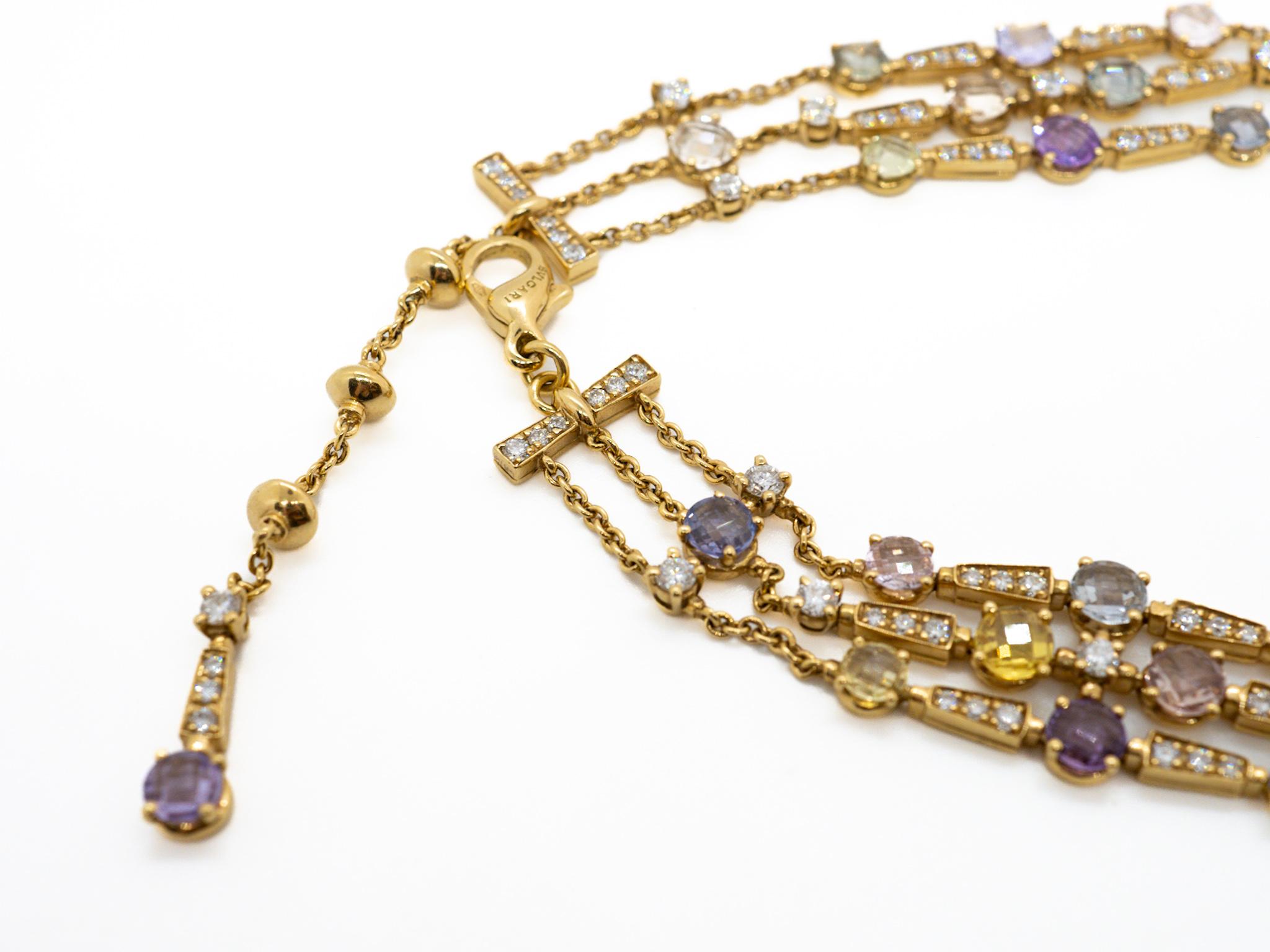 Bulgari Allegra Halskette aus 18 Karat Gelbgold mit Diamanten und mehrfarbigen Saphiren  im Angebot 2