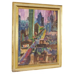 B.W. Kaplan Mid Century Abstract Cityscape Oil Painting